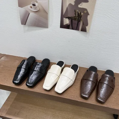 Zapatos Mules de Punta Cuadrada para Mujer Estilo Vintage Old Money Casual Planos Slip On Loafers Calzado de Verano