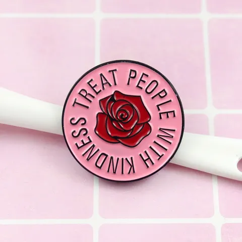 Creative Alloy Enamel Rose Brooch Pin Round Slogan Badge For Clothes Denim Jacket Bag Hat Decoration Gift Jewelry