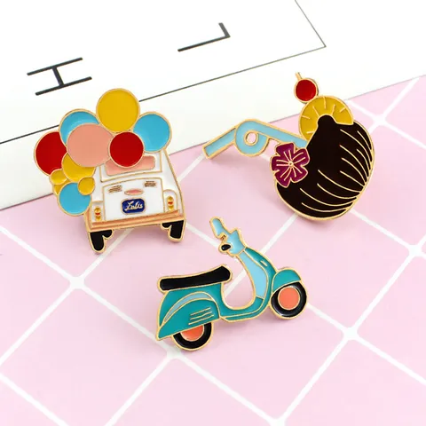 Broche de Esmalte Creativo Estilo Europeo Americano para Niños Autobús de Globos Cóctel de Coco Vespa Scooter Pin de Solapa de Aleación