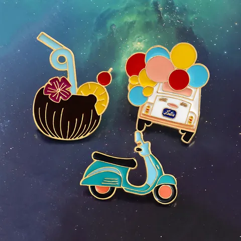 Broche de Esmalte Creativo Estilo Europeo Americano para Niños Autobús de Globos Cóctel de Coco Vespa Scooter Pin de Solapa de Aleación