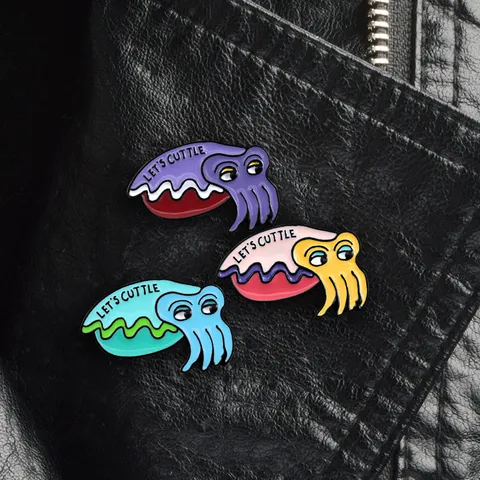 Anime Cartoon Cuttlefish Drip Oil Enamel Brooch Let's Cuttle Sea Animal Shell Big Eyes Pin Badge For Clothes Bag Decoration Alloy Jewelry