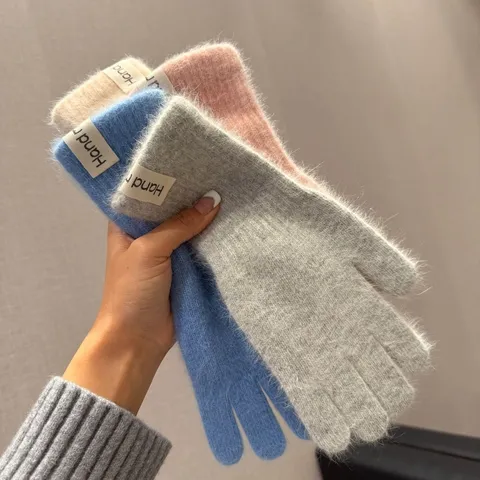 Estilo Coreano Felpa de Conejo Lindo Cálido Tejido Lana Guantes Largos Espesado Suave A Prueba de Frío Invierno Guantes de Mujer