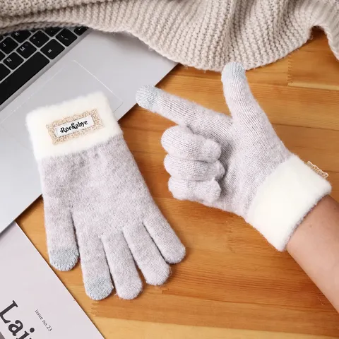 Women Winter Warm Knit Gloves Fleece Lined Thickened Touchscreen Gloves Colorblock Cycling Cold Weather Gloves