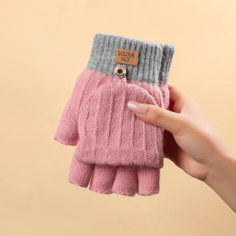 Women Winter Warm Knit Gloves Flip Cover Convertible Fingerless Gloves Thickened Thermal Fleece Feel Gloves Cold Weather Gear