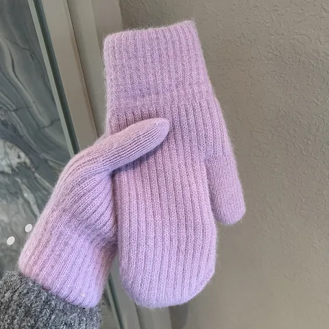 Winter Warm Thermal Knitted Mittens For Women Men Double Layer Thickened Rabbit Fur Blend Outdoor Cycling Cold Weather Gloves