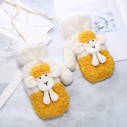 Winter Warm Plush Mitten Gloves Cute Cartoon Sheep Embroidered Thermal Windproof Cold-Weather Gear For Women