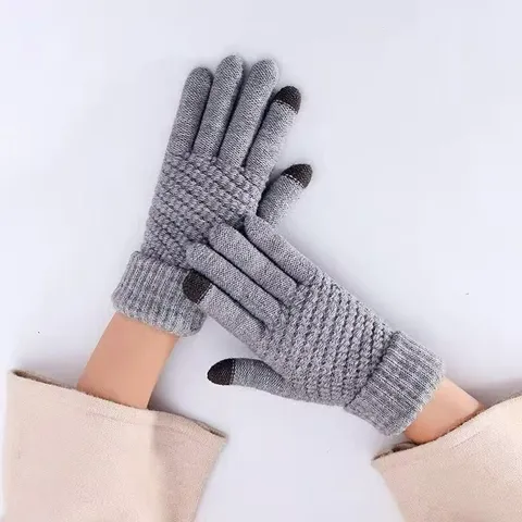 Winter Warm Touch Screen Knitted Gloves For Men And Women Thermal Fleece Lined Five Finger Gloves Outdoor Riding