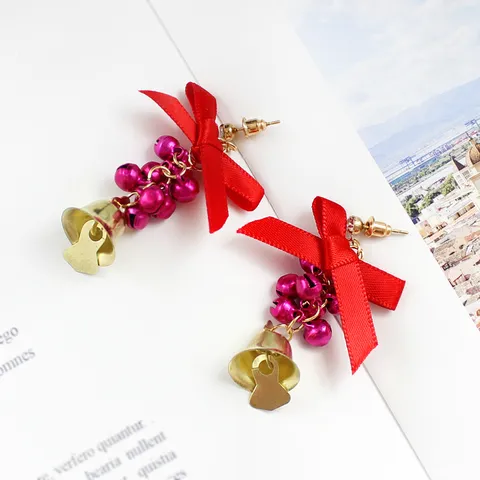 Fashion Christmas Bow Ribbon Bell Drop Earrings For Women Long Tassel Rhinestone Dangle Earrings Festive Party Jewelry