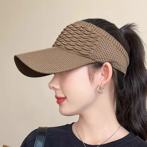 Chapeau de Soleil d'Été pour Femme Sans Couronne Maille Respirante Visière Large Bord Sport Casual Anti-UV