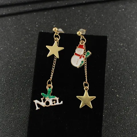 Süße Legierung Noel Weihnachten Schneemann Stern Asymmetrische Lange Ohrringe Süße Öltropfen Festlicher Party Schmuck Geschenk Für Damen