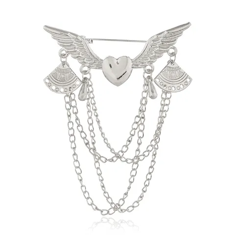 Creative Alloy Angel Wings Heart Tassel Chain Brooch Electroplated Vintage Geometric Suit Pin Costume Badges Jewelry Gift For Men Women