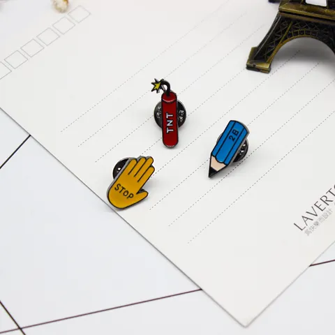 Creative Cartoon Enamel Brooch Alloy Stop Hand Gesture Pencil Bomb Lapel Pin Trendy Denim Jacket Clothes Bag Badges Gift Jewelry