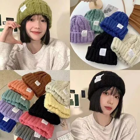Women Winter Warm Knit Hat Casual Solid Color Thickened Cable Knit Beanie Hat Fashion Versatile Cold Weather Cap