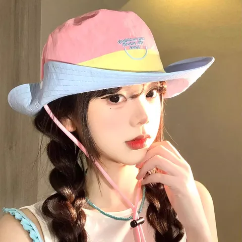 Unisex Bucket Hat Sun Protection Breathable Quick Drying Patchwork Outdoor Casual Style Women Men Summer Hat
