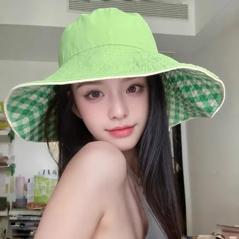 Chapeau Bob Large Bord pour Femmes Réversible Carreaux Chapeau de Soleil Été Extérieur Respirant Protection UV
