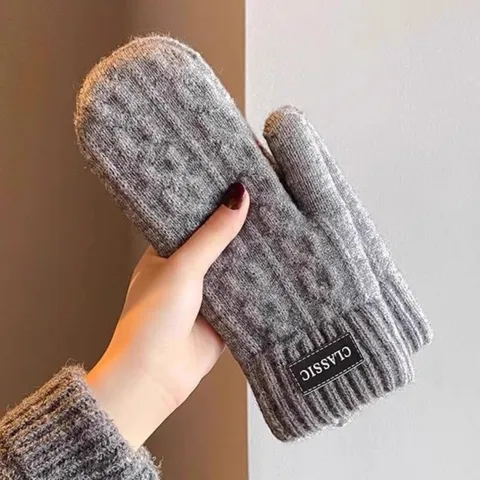 Men's Winter Warm Knit Gloves Thickened Fleece Lined Touch Screen Gloves Cable Knit Outdoor Cycling Cold Weather Gloves