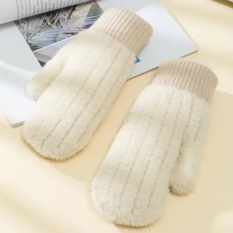 Winter Thickened Faux Mink Fur Thermal Gloves For Men And Women Cold-proof Cycling Full Finger Gloves