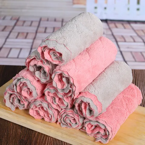 Thickened Coral Fleece Dishcloth Absorbent Cleaning Towel For Kitchen Table And Bowl Daily Household Cleaning Tool
