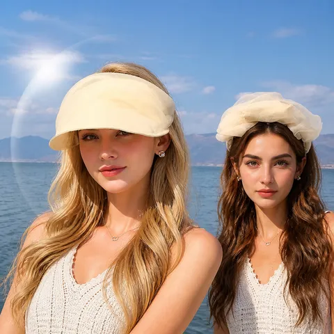 Women Summer Organza Mesh Sun Protection Visor Hat Empty Top Beach Travel Sunshade Headband Hat