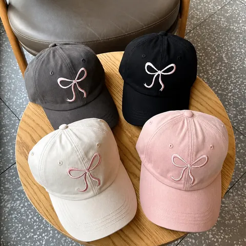 Sweet Bowknot Baseball Cap Women Cotton Adjustable Curved Brim Sun Hat Korean Style Casual Outdoor Sports Hat