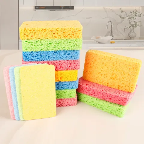 Compressed Wood Pulp Sponge Kitchen Cleaning Wipe Household Absorbent Dishwashing Sponge Scrub Pad