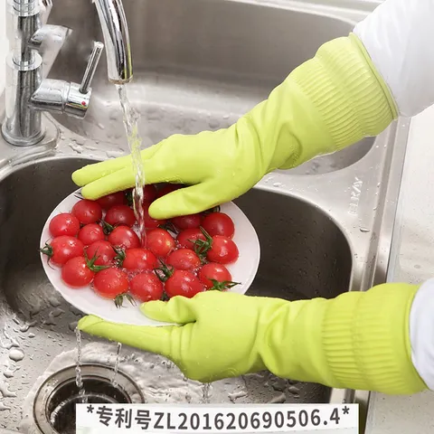 Household Cleaning Rubber Gloves Thickened Waterproof Dishwashing Gloves Long Sleeve Kitchen Gloves For Women