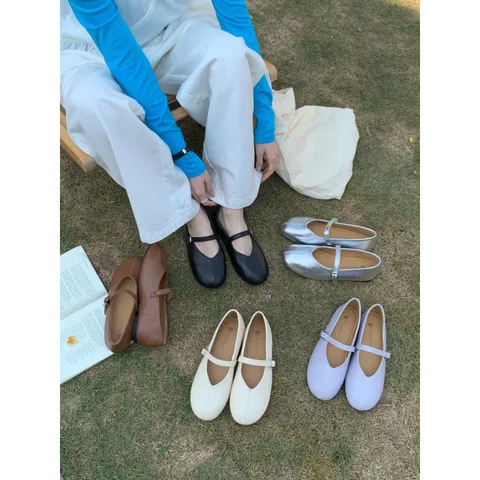 Zapatos Mary Jane de Mujer Vintage Punta Redonda Tacón Plano Casual Cuero Sintético Estilo Dulce Calzado Diario