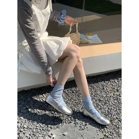 Zapatos Mary Jane de Mujer Vintage Punta Redonda Tacón Plano Casual Cuero Sintético Estilo Dulce Calzado Diario