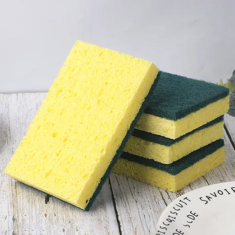 Household Kitchen Wood Pulp Sponge Scouring Pad Double Sided Absorbent Dishwashing Sponge For Pot And Bowl