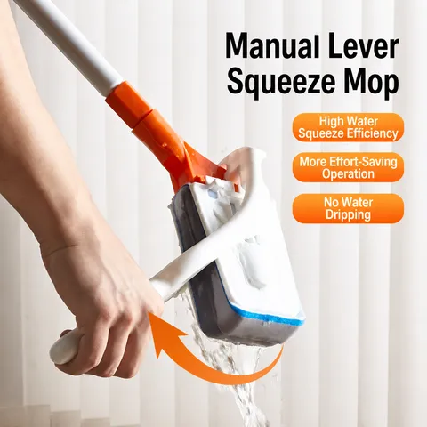 Household Hand Free Squeeze Sponge Mop Dry And Wet Dual Use Floor Cleaning Mop With Stainless Steel Rod And Refill Heads