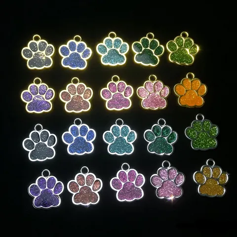 Médaille d'Identité pour Animaux en Alliage Paillettes Empreinte de Patte pour Chiens Chats Pendentif d'Identité Grande Taille Accessoire
