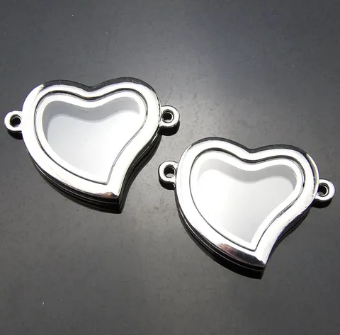 Metal Heart Floating Locket Connector DIY Jewelry Making Findings Transparent Photo Box Charms For Bracelet Women