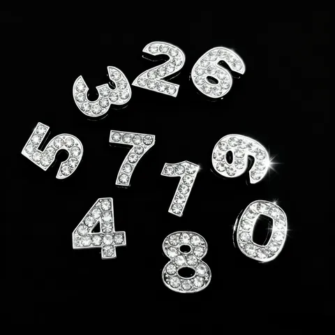 Breloques Chiffres en Alliage de Zinc avec Strass Chiffres Arabes Coulissants en Cristal pour Bracelet Porte-clés Accessoires de Fabrication de Bijoux DIY