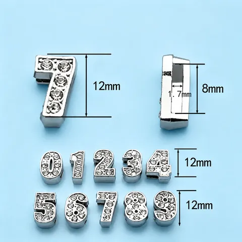 Breloques Coulissantes Numéro en Strass Perles Lettre Chiffre Alphabet en Alliage de Zinc pour DIY Porte-clés Bracelets Fournitures Bijoux