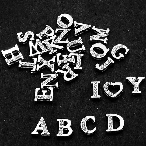 Breloques Coulissantes Lettre Anglaise en Alliage Strass Pendentif Alphabet Initial pour la Fabrication de Bijoux DIY Bracelet Accessoires