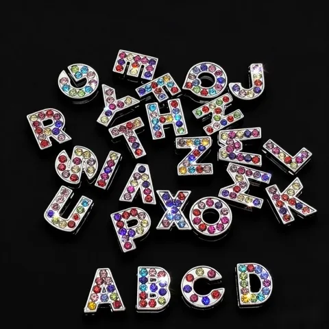 Breloques Coulissantes Lettres de l Alphabet en Alliage de Zinc et Strass Initiales Anglaises en Cristal Multicolore Fournitures DIY pour Bracelet Porte-clés