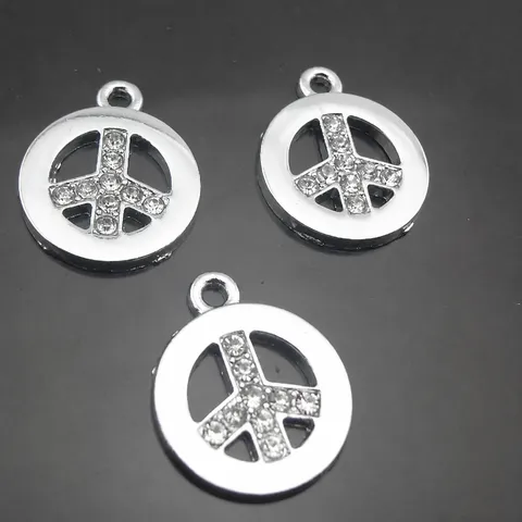 Alloy Peace Sign Pendant Rhinestone DIY Jewelry Accessory Charms Necklace Bracelet Making Findings
