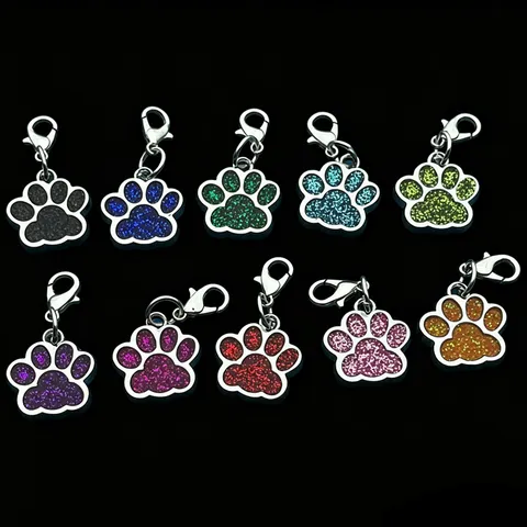 Chien Patte Métal Médaillon pour Animal Émail Pailleté Porte-Clés Mignon Chat Griffe Pendentif Avec Mousqueton Accessoires Multicolores pour Animaux