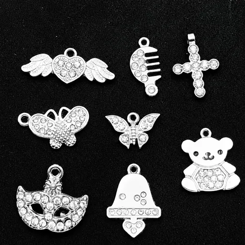 Breloques en Alliage avec Strass Poli Plaqué Argent Pendentif pour Fabrication de Bijoux DIY Colliers Bracelets Boucles d'oreilles Composants Artisanat