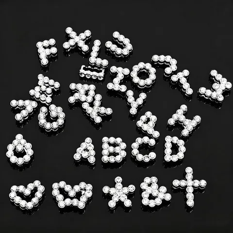 Pendentifs Initiales Lettres et Symboles en Strass Vague en Alliage de Zinc pour Bracelet Collier DIY Porte-clés Fait Main Accessoires de Fabrication de Bijoux