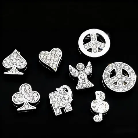Zinc Alloy Rhinestone Inlaid DIY Jewelry Charm Peace Sign Elephant Heart Spade Club Pendant Accessories