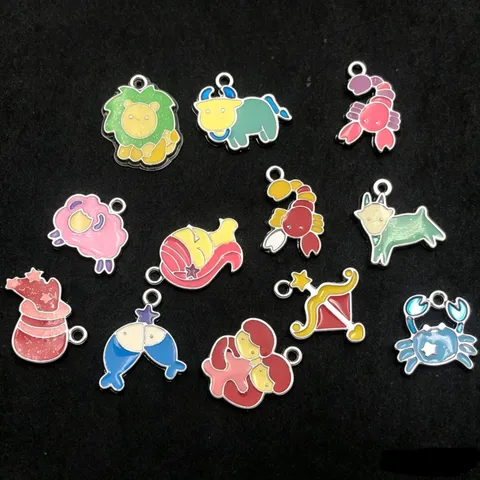 Pendentif Constellation du Zodiaque en Alliage Charme Goutte d'Huile Coloré pour Accessoires de Fabrication de Bijoux DIY