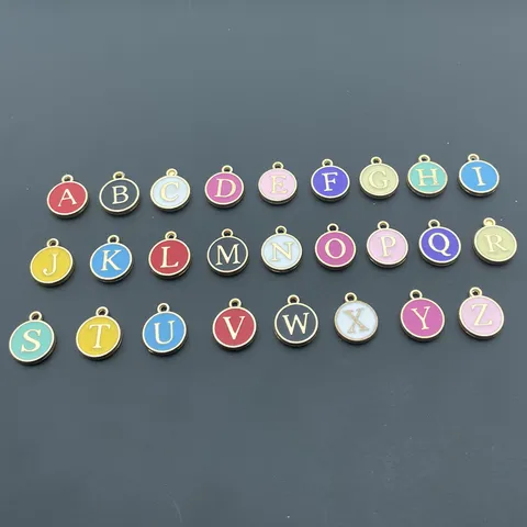 DIY Alliage Goutte d'Huile Double Face Pendentifs Lettres Rondes Breloques Alphabet Émaillées Pour Fabrication de Bijoux
