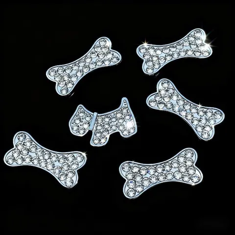 DIY Rhinestone Bone And Dog Sliding Beads Metal Alloy Crystal Charm For Pet Collar Bracelet Jewelry Making Accessories