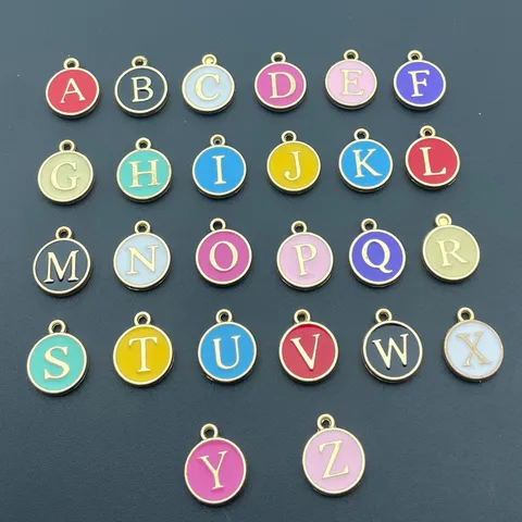 DIY Alliage Goutte d'Huile Double Face Pendentifs Lettres Rondes Breloques Alphabet Émaillées Pour Fabrication de Bijoux
