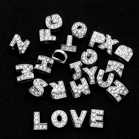 Abalorios de Letras del Alfabeto Curvas de Aleación con Diamantes de Imitación para Fabricación de Collares y Pulseras DIY Plata