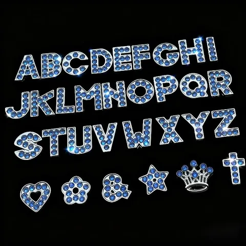 Perles de Lettres en Strass en Alliage Accessoires de Bijoux DIY pour Bracelet de Montre Collier d'Animal de Compagnie Chevillère Breloques Alphabet Cristal Bleu Clair