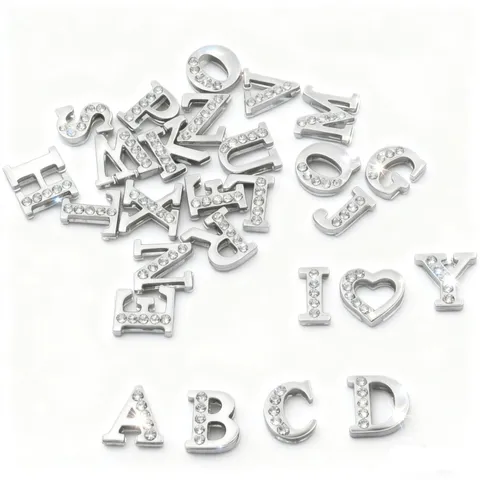 Breloques Coulissantes Lettre Anglaise en Alliage Strass Pendentif Alphabet Initial pour la Fabrication de Bijoux DIY Bracelet Accessoires