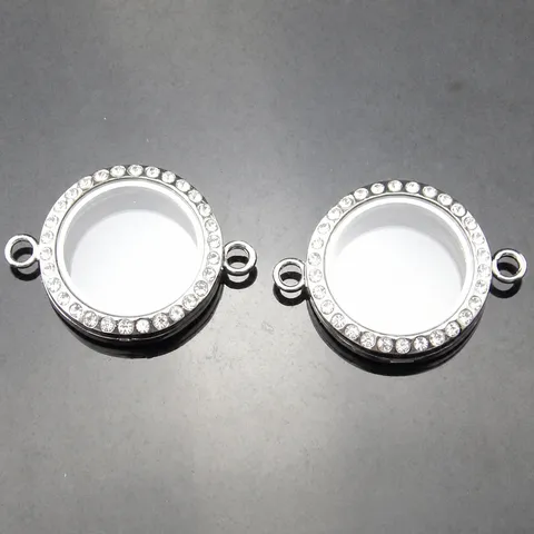 Pendentif Médaillon en Verre en Alliage Double Oreille Strass Rond Photo Médaillon Charme pour DIY Collier Bracelet Fabrication de Bijoux