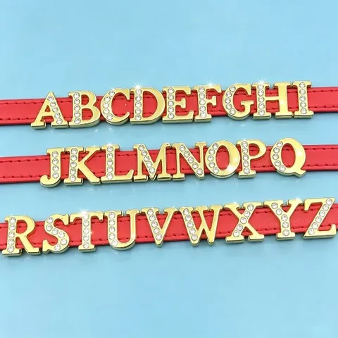 Breloques Lettres Strass en Alliage Doré Alphabet Anglais Accessoires de Fabrication de Bijoux DIY pour Bracelet Collier Porte-clés